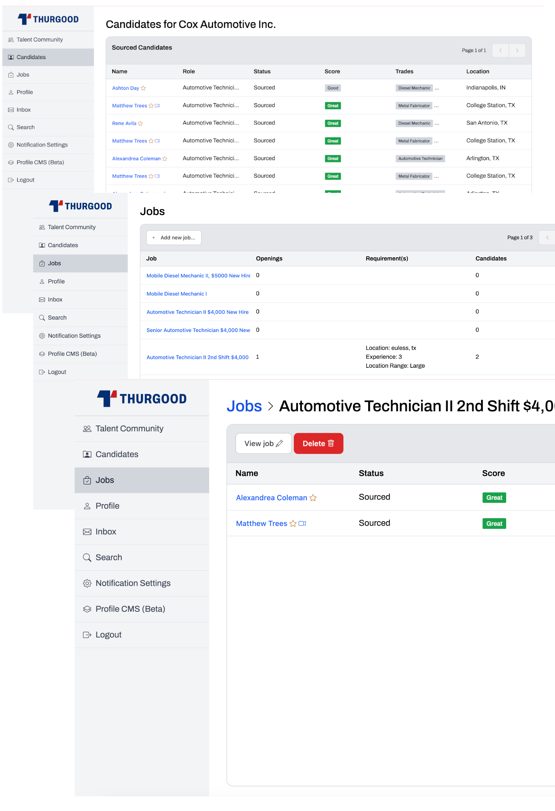 Thurgood recruiter dashboard for career fair candidate activation